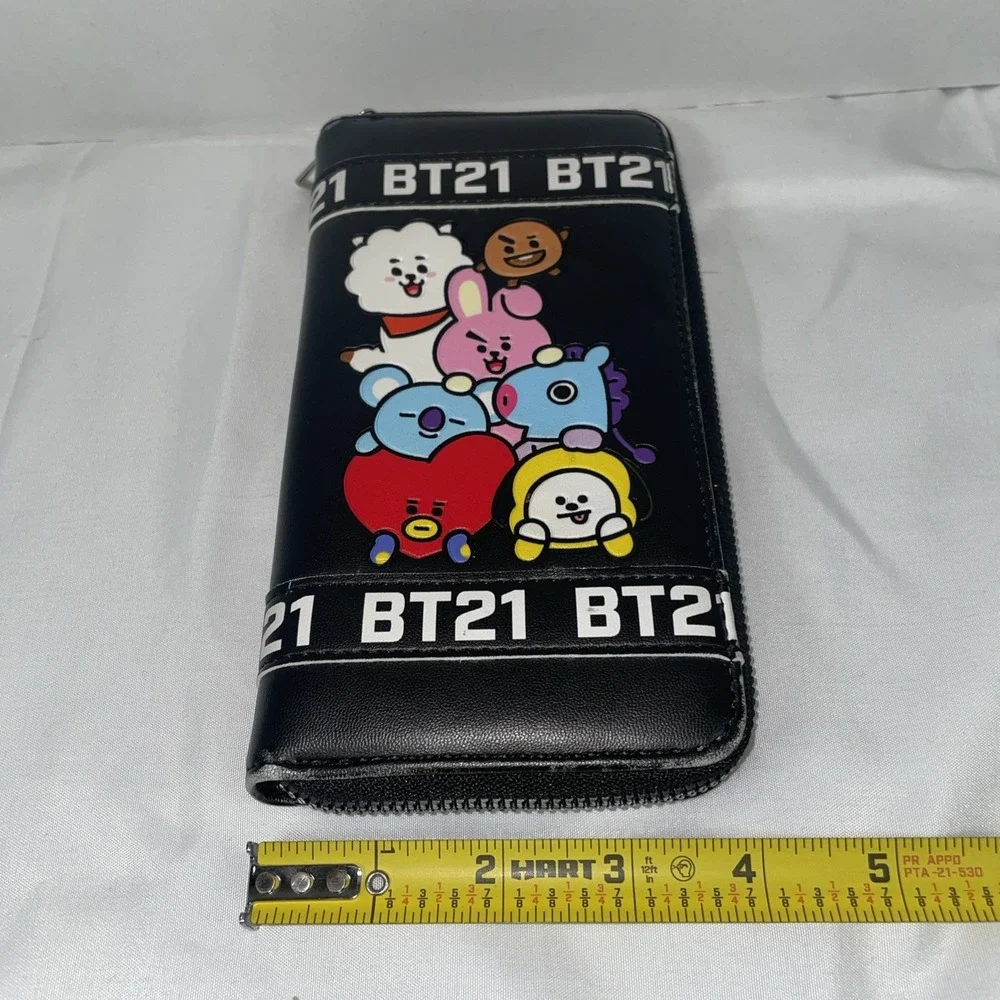 BT21 Line Friends Character Black Zip Around Long Wallet BTS K-Pop Graphic
